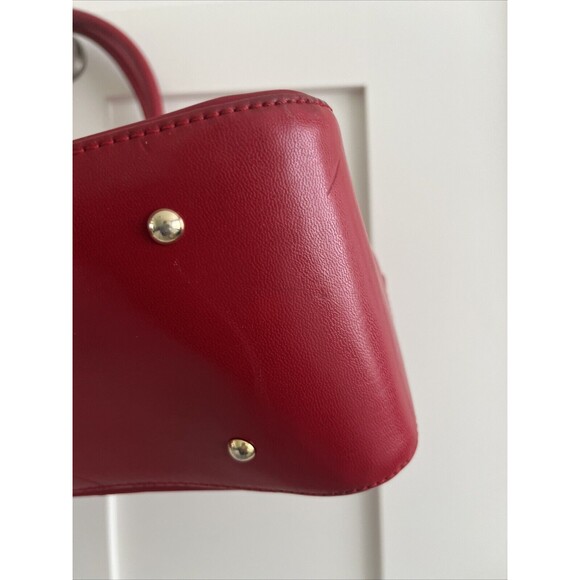 VGUC Lancel Authentic Red Nylon & Leather Bag Zip Top Shoulder Handbag Tote - Picture 5 of 15